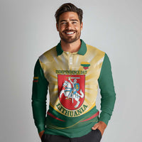 Personalised Lithuania Independence Day Long Sleeve Polo Shirt Coat Of Arms Proud - Wonder Print Shop
