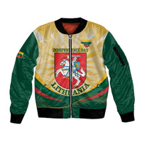 Personalised Lithuania Independence Day Sleeve Zip Bomber Jacket Coat Of Arms Proud - Wonder Print Shop