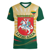 Personalised Lithuania Independence Day Women V-Neck T-Shirt Coat Of Arms Proud - Wonder Print Shop