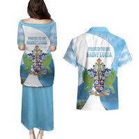 Proud To Be Saint Lucia 758 Couples Matching Puletasi and Hawaiian Shirt Pitons With Map - Wonder Print Shop