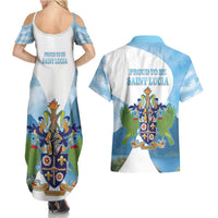 Proud To Be Saint Lucia 758 Couples Matching Summer Maxi Dress and Hawaiian Shirt Pitons With Map - Wonder Print Shop