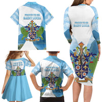 Proud To Be Saint Lucia 758 Family Matching Long Sleeve Bodycon Dress and Hawaiian Shirt Pitons With Map - Wonder Print Shop