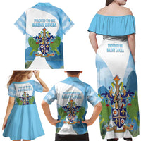 Proud To Be Saint Lucia 758 Family Matching Off Shoulder Maxi Dress and Hawaiian Shirt Pitons With Map - Wonder Print Shop