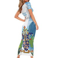 Proud To Be Saint Lucia 758 Short Sleeve Bodycon Dress Pitons With Map - Wonder Print Shop