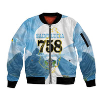 Proud To Be Saint Lucia 758 Sleeve Zip Bomber Jacket Pitons With Map - Wonder Print Shop