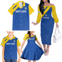 Custom Saint Lucia Football Family Matching Off The Shoulder Long Sleeve Dress and Hawaiian Shirt 2025 Go Champions - Wonder Print Shop