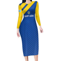 Custom Saint Lucia Football Long Sleeve Bodycon Dress 2025 Go Champions - Wonder Print Shop