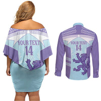 Scotland Football Custom Couples Matching Off Shoulder Short Dress and Long Sleeve Button Shirt 2026 Come On Scottish Dragon Thistle Cyan - Wonder Print Shop
