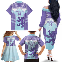 Scotland Football Custom Family Matching Off The Shoulder Long Sleeve Dress and Hawaiian Shirt 2026 Come On Scottish Dragon Thistle Cyan - Wonder Print Shop