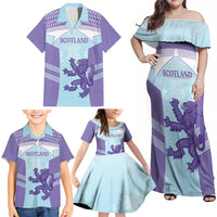 Scotland Football Custom Family Matching Off Shoulder Maxi Dress and Hawaiian Shirt 2026 Come On Scottish Dragon Thistle Cyan - Wonder Print Shop