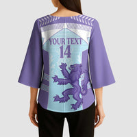 Scotland Football Custom Kimono Sleeve Blouse 2026 Come On Scottish Dragon Thistle Cyan - Wonder Print Shop