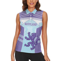 Scotland Football Custom Women Sleeveless Polo Shirt 2026 Come On Scottish Dragon Thistle Cyan - Wonder Print Shop