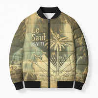 Personalized Afro Haiti Le Saut Bomber Puffer Jacket Ayiti Waterfall Vintage Grunge Style - Wonder Print Shop