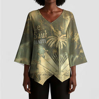 Personalized Afro Haiti Le Saut Kimono Sleeve Blouse Ayiti Waterfall Vintage Grunge Style - Wonder Print Shop