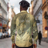 Personalized Afro Haiti Le Saut Long Sleeve Button Shirt Ayiti Waterfall Vintage Grunge Style - Wonder Print Shop