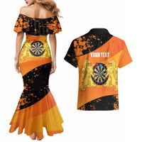 Personalised Netherlands Darts Couples Matching Mermaid Dress and Hawaiian Shirt Born To Play Darts Grunge Style - Wonder Print Shop