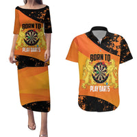 Personalised Netherlands Darts Couples Matching Puletasi and Hawaiian Shirt Born To Play Darts Grunge Style - Wonder Print Shop