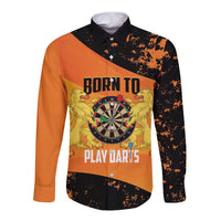Personalised Netherlands Darts Long Sleeve Button Shirt Born To Play Darts Grunge Style - Wonder Print Shop
