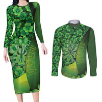 Personalised Ireland Darts Couples Matching Long Sleeve Bodycon Dress and Long Sleeve Button Shirt Dartboard Irish Shamrock Pattern - Wonder Print Shop