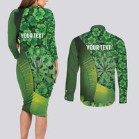 Personalised Ireland Darts Couples Matching Long Sleeve Bodycon Dress and Long Sleeve Button Shirt Dartboard Irish Shamrock Pattern - Wonder Print Shop