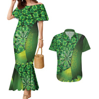 Personalised Ireland Darts Couples Matching Mermaid Dress and Hawaiian Shirt Dartboard Irish Shamrock Pattern - Wonder Print Shop