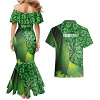 Personalised Ireland Darts Couples Matching Mermaid Dress and Hawaiian Shirt Dartboard Irish Shamrock Pattern - Wonder Print Shop
