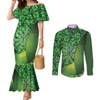 Personalised Ireland Darts Couples Matching Mermaid Dress and Long Sleeve Button Shirt Dartboard Irish Shamrock Pattern - Wonder Print Shop