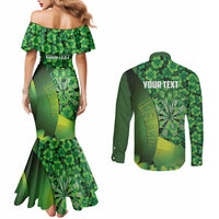 Personalised Ireland Darts Couples Matching Mermaid Dress and Long Sleeve Button Shirt Dartboard Irish Shamrock Pattern - Wonder Print Shop