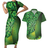 Personalised Ireland Darts Couples Matching Short Sleeve Bodycon Dress and Hawaiian Shirt Dartboard Irish Shamrock Pattern - Wonder Print Shop