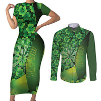 Personalised Ireland Darts Couples Matching Short Sleeve Bodycon Dress and Long Sleeve Button Shirt Dartboard Irish Shamrock Pattern - Wonder Print Shop
