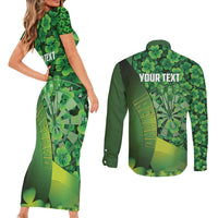 Personalised Ireland Darts Couples Matching Short Sleeve Bodycon Dress and Long Sleeve Button Shirt Dartboard Irish Shamrock Pattern - Wonder Print Shop