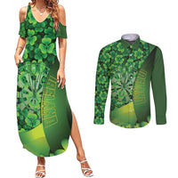 Personalised Ireland Darts Couples Matching Summer Maxi Dress and Long Sleeve Button Shirt Dartboard Irish Shamrock Pattern - Wonder Print Shop