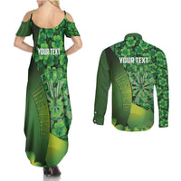 Personalised Ireland Darts Couples Matching Summer Maxi Dress and Long Sleeve Button Shirt Dartboard Irish Shamrock Pattern - Wonder Print Shop
