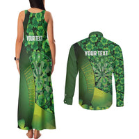 Personalised Ireland Darts Couples Matching Tank Maxi Dress and Long Sleeve Button Shirt Dartboard Irish Shamrock Pattern - Wonder Print Shop