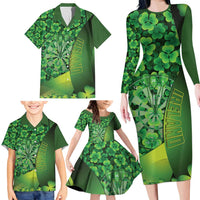 Personalised Ireland Darts Family Matching Long Sleeve Bodycon Dress and Hawaiian Shirt Dartboard Irish Shamrock Pattern - Wonder Print Shop