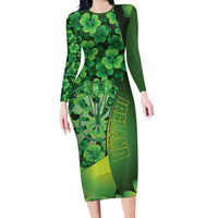 Personalised Ireland Darts Family Matching Long Sleeve Bodycon Dress and Hawaiian Shirt Dartboard Irish Shamrock Pattern - Wonder Print Shop