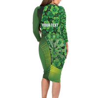 Personalised Ireland Darts Family Matching Long Sleeve Bodycon Dress and Hawaiian Shirt Dartboard Irish Shamrock Pattern - Wonder Print Shop