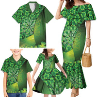 Personalised Ireland Darts Family Matching Mermaid Dress and Hawaiian Shirt Dartboard Irish Shamrock Pattern - Wonder Print Shop