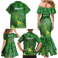 Personalised Ireland Darts Family Matching Mermaid Dress and Hawaiian Shirt Dartboard Irish Shamrock Pattern - Wonder Print Shop