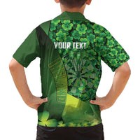 Personalised Ireland Darts Family Matching Off The Shoulder Long Sleeve Dress and Hawaiian Shirt Dartboard Irish Shamrock Pattern - Wonder Print Shop