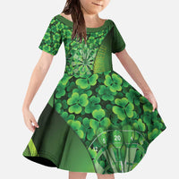 Personalised Ireland Darts Family Matching Off The Shoulder Long Sleeve Dress and Hawaiian Shirt Dartboard Irish Shamrock Pattern - Wonder Print Shop