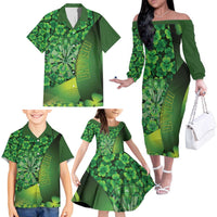 Personalised Ireland Darts Family Matching Off The Shoulder Long Sleeve Dress and Hawaiian Shirt Dartboard Irish Shamrock Pattern - Wonder Print Shop