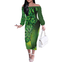 Personalised Ireland Darts Family Matching Off The Shoulder Long Sleeve Dress and Hawaiian Shirt Dartboard Irish Shamrock Pattern - Wonder Print Shop