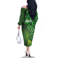 Personalised Ireland Darts Family Matching Off The Shoulder Long Sleeve Dress and Hawaiian Shirt Dartboard Irish Shamrock Pattern - Wonder Print Shop