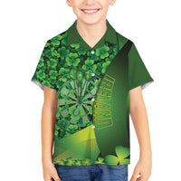 Personalised Ireland Darts Family Matching Off The Shoulder Long Sleeve Dress and Hawaiian Shirt Dartboard Irish Shamrock Pattern - Wonder Print Shop