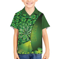 Personalised Ireland Darts Family Matching Off The Shoulder Long Sleeve Dress and Hawaiian Shirt Dartboard Irish Shamrock Pattern - Wonder Print Shop