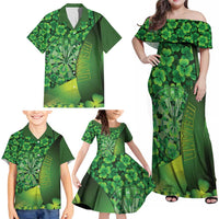 Personalised Ireland Darts Family Matching Off Shoulder Maxi Dress and Hawaiian Shirt Dartboard Irish Shamrock Pattern - Wonder Print Shop