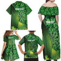 Personalised Ireland Darts Family Matching Off Shoulder Maxi Dress and Hawaiian Shirt Dartboard Irish Shamrock Pattern - Wonder Print Shop
