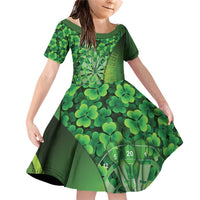 Personalised Ireland Darts Family Matching Off Shoulder Short Dress and Hawaiian Shirt Dartboard Irish Shamrock Pattern - Wonder Print Shop