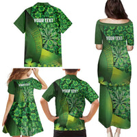 Personalised Ireland Darts Family Matching Puletasi and Hawaiian Shirt Dartboard Irish Shamrock Pattern - Wonder Print Shop